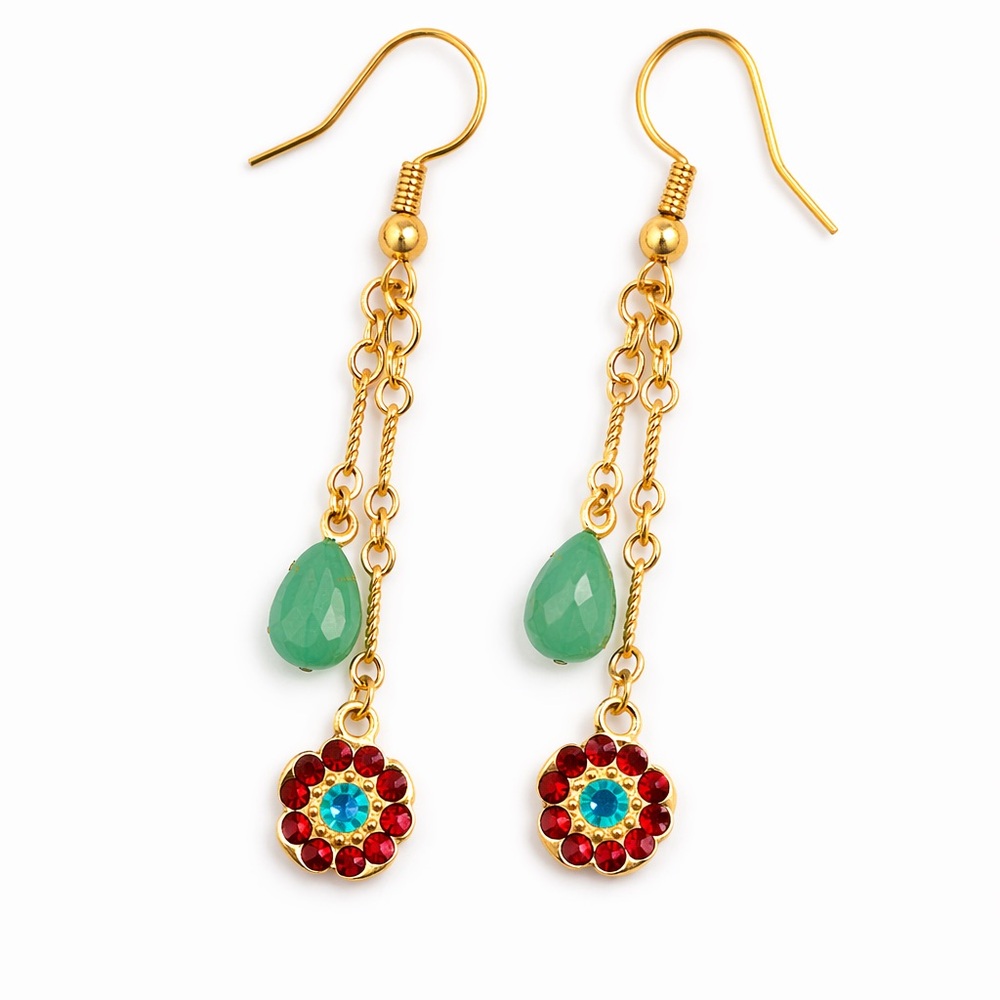 NEW | Aqua and Flower Rhinestone Dangle Earrings